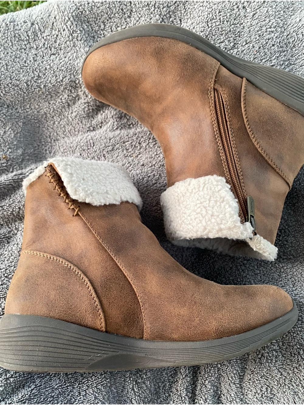 Skechers Brown Faux-Suede Ankle Booties with White Sherpa Cuff